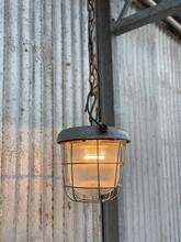 Grijs kooilamp Industrieel stijl in Ribbelglas en metaal,