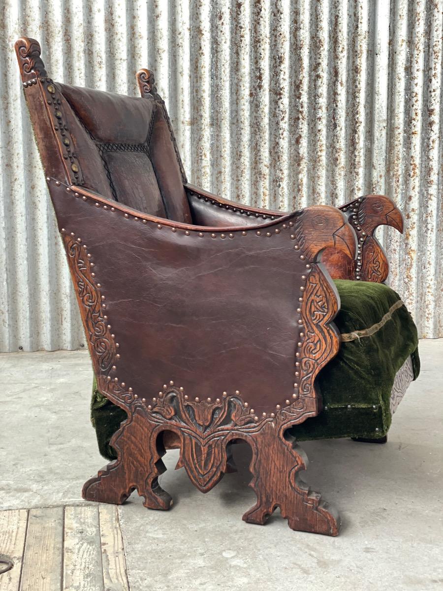 2 Antique Set oak and Leather armchairs