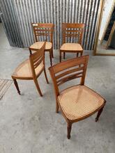 Set 4x eetkamerstoelen Antiek stijl in hout en webbing, Nederland