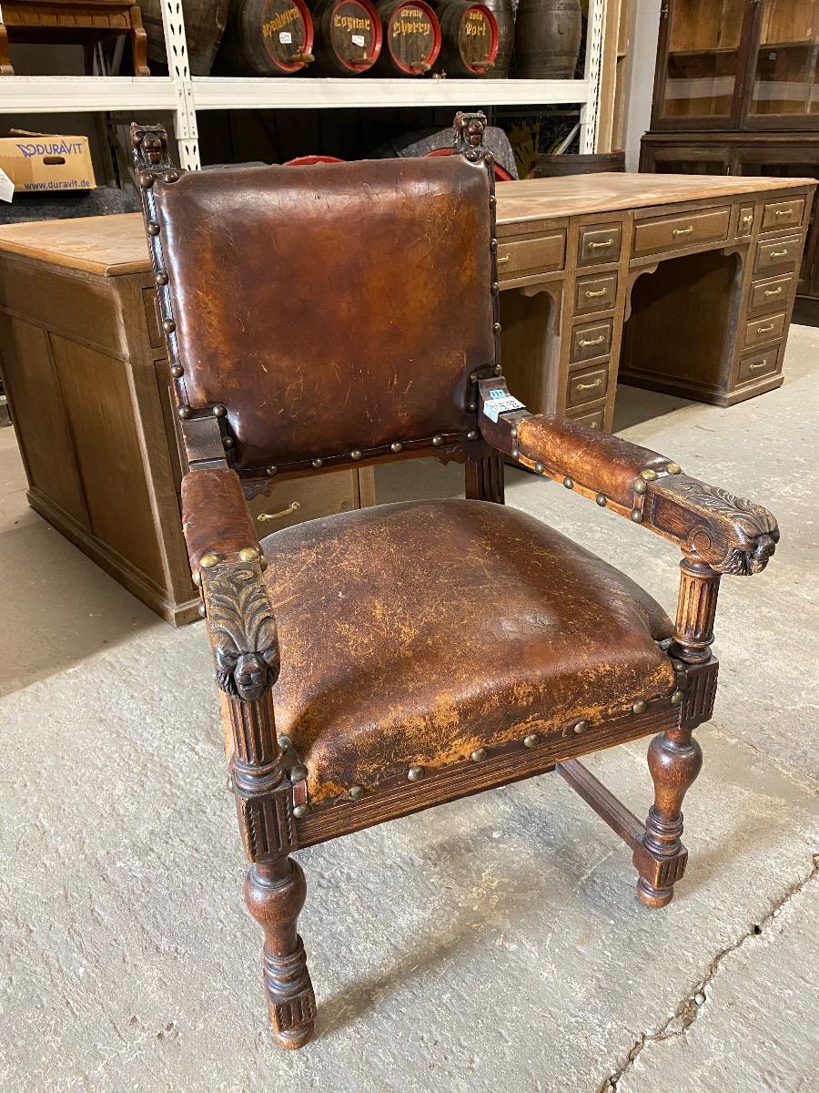 antique wood and leather chairs