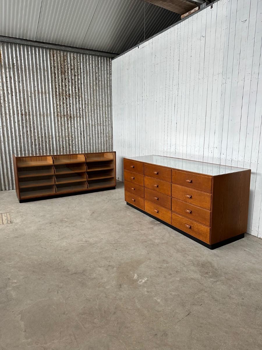 Antique counter with glass