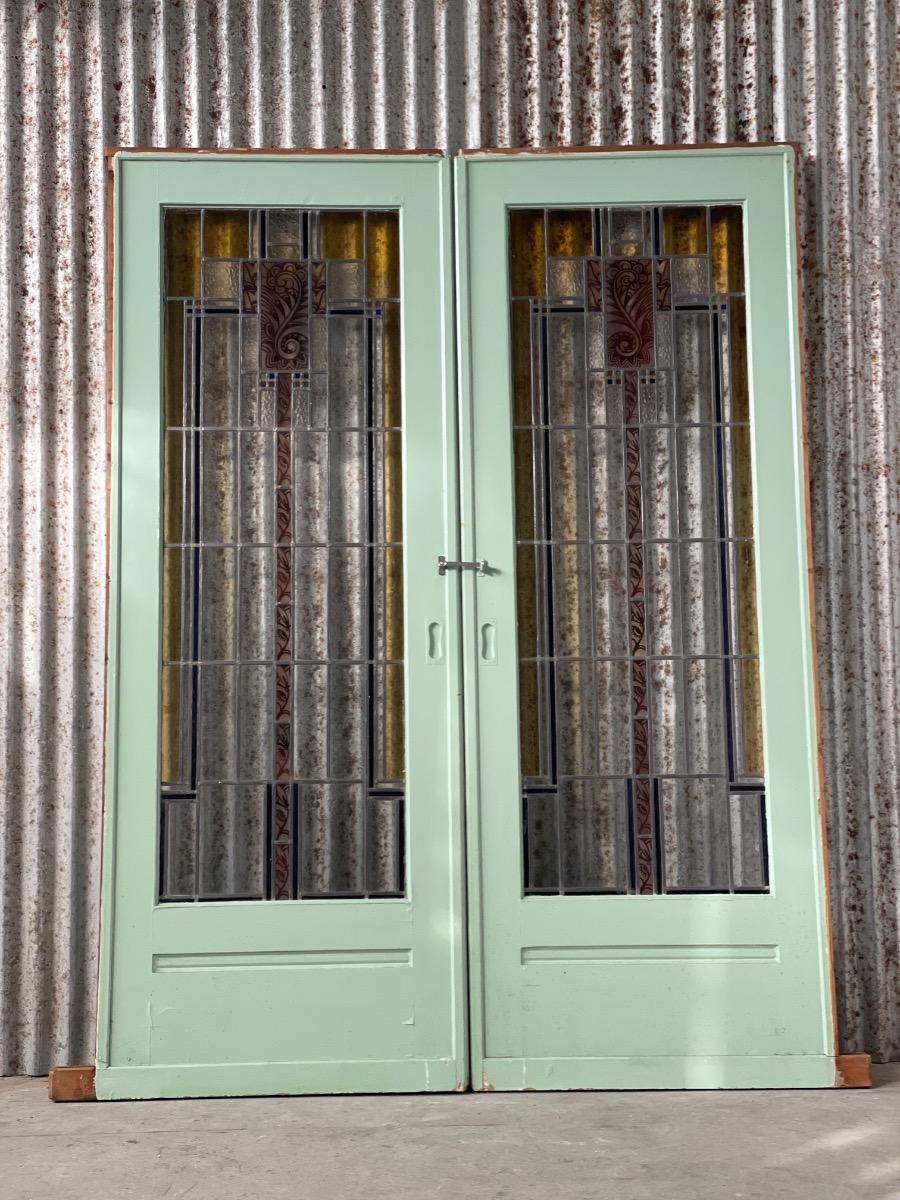 Antique Ensuite doors mint green with stained glass