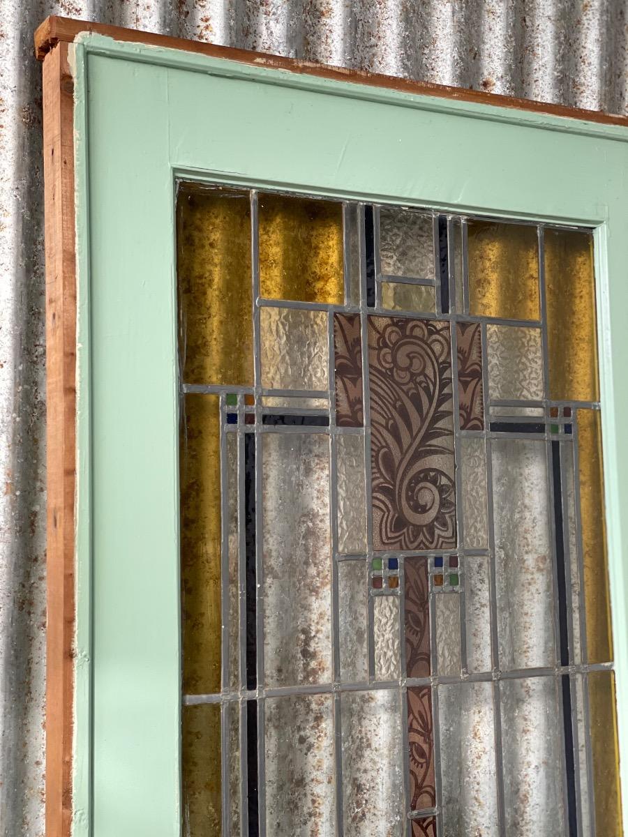 Antique Ensuite doors mint green with stained glass