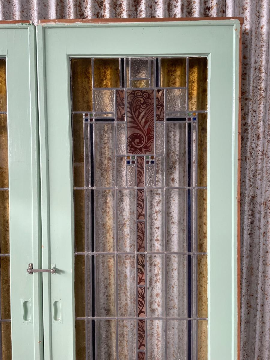 Antique Ensuite doors mint green with stained glass