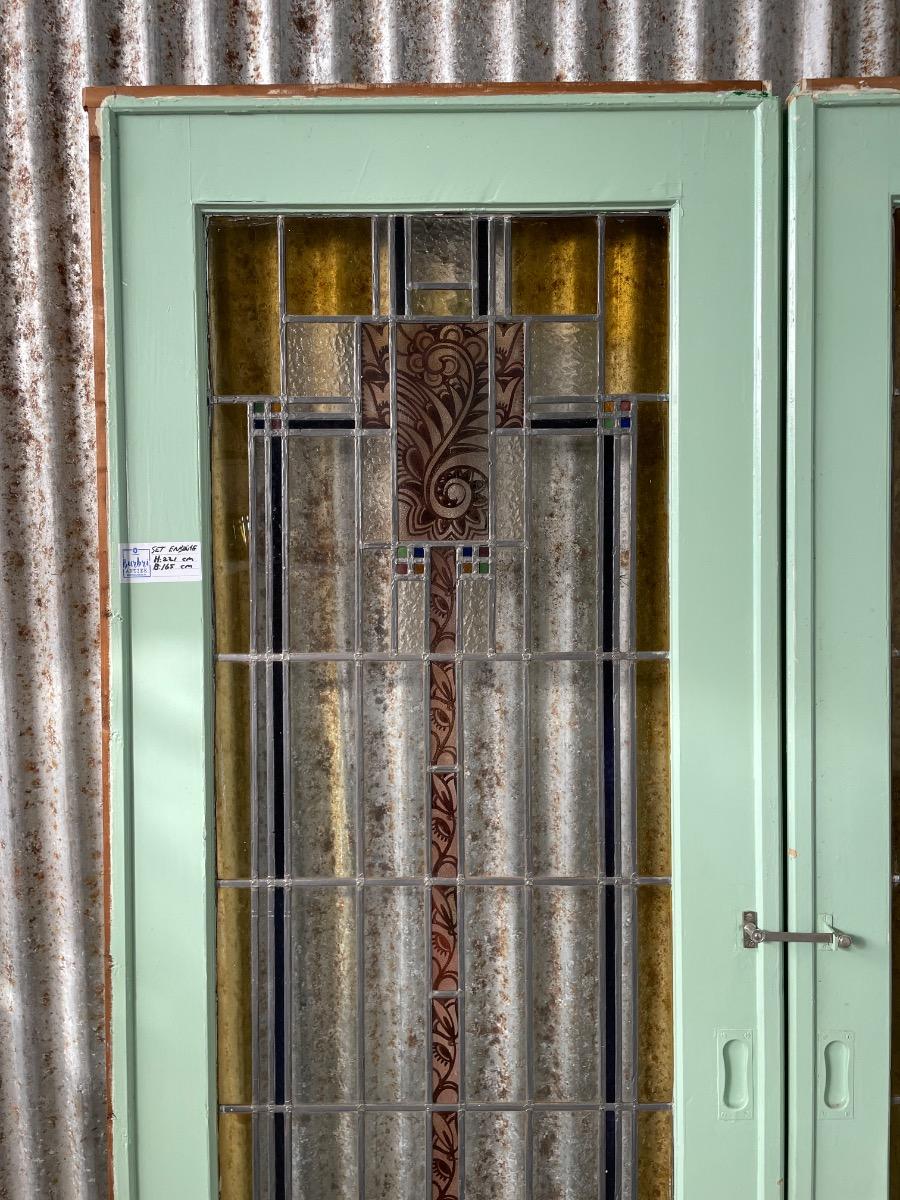 Antique Ensuite doors mint green with stained glass