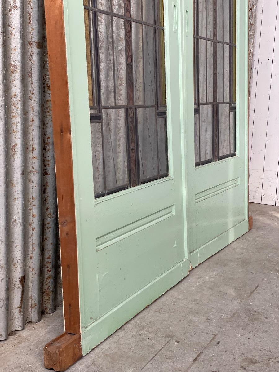 Antique Ensuite doors mint green with stained glass