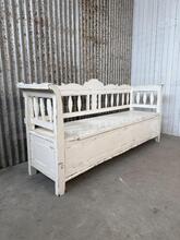 Brocante Witte Klepbank Met Opbergruimte stijl in hout , Frankrijk 20e eeuw