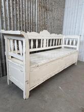 Brocante Witte Klepbank Met Opbergruimte stijl in hout , Frankrijk 20e eeuw